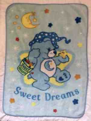 Care Bears Sweet Dreams Blanket Bedtime Bear Blue Yellow Stars Moon Red White