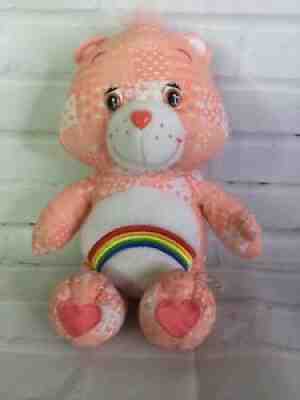 Care Bears Cheer Bear Rainbow Plush Stuffed Animal Toy Patchwork Patterned 2005