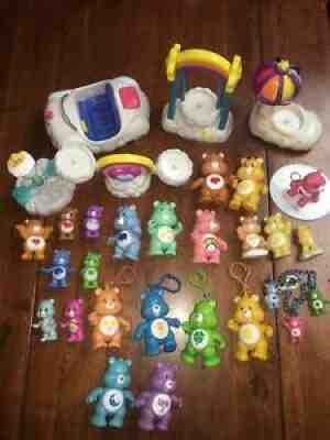 * Huge Lot of 28 Care Bears PVC Poseables & Accessories Car, Swing ++ KeychainsÂ 