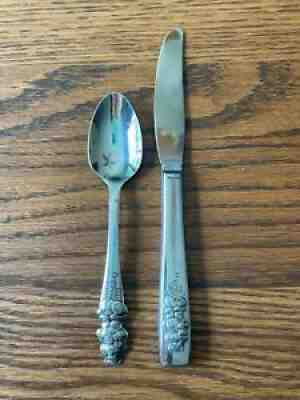 Vintage 1984 CARE BEAR Tenderheart Child's Spoon & Knife ONEIDA Silverware