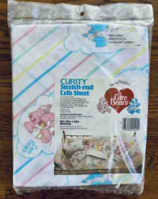 Vtg Curity Care Bears Stretch-End Crib Bed Sheet 28