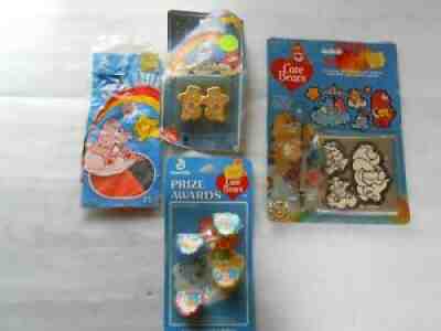 CARE BEARS lot Punch Balls Stain A Sticker Barrettes Rings 1980's New old stock