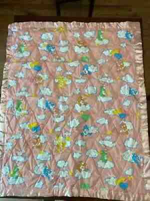 Vintage 1980s Pink Care Bear Baby Quilt