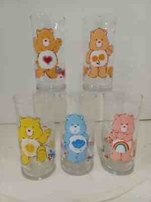 Rare Vintage Care Bears Pizza Hut Collectible Drinking Glasses Set of 5