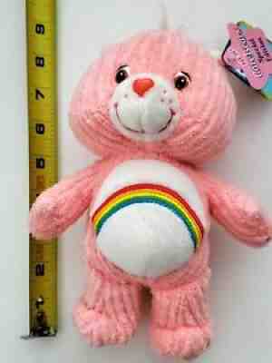 Carebear 2003 Pink Rainbow Cheer Care Bear Ribbed Corduroy Beanbag Plush NEW NWT
