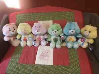 Lot of 6 Vintage Care Bears Plush Good Luck Share Wish Funshine Cheer Birthday