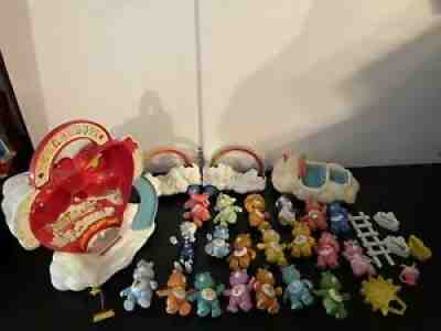VINTAGE CARE BEARS TOY LOT RAINBOW ROLLER CAR FIGURES DOLLS Care a lot AndCOUSIN