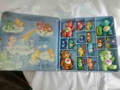 Lot of 16 Vintage Care Bears PVC Miniature Figures and carrying case 1983