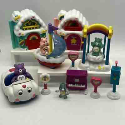 Lot Of Care Bears Care-A-Lot Play Sets, Cloud Car, Swing, Piano, Boat + Figures