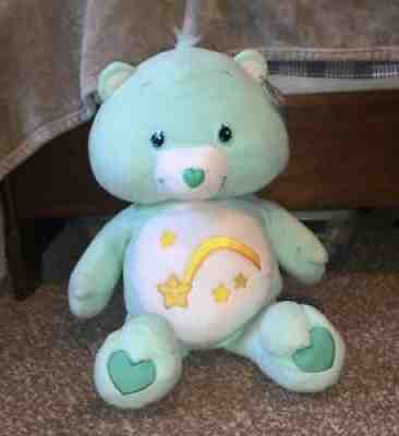HUGE 26â? Care Bears Wish Bear Jumbo Teal Green Fluffy Plush Stuffed Animal 2004