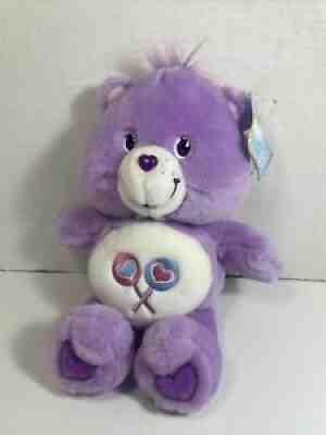 NWT 2002 CARE BEARS Share Bear Plush Stuffed Violet Purple Lollipops Hearts Pink