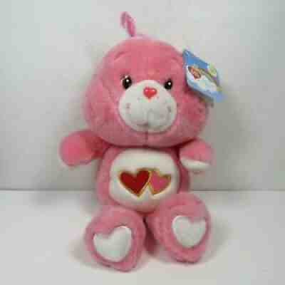 Love-a-Lot Bear Care Bears Pink Hearts Plush Toy 13 Inch Vintage 2002 Stuffed