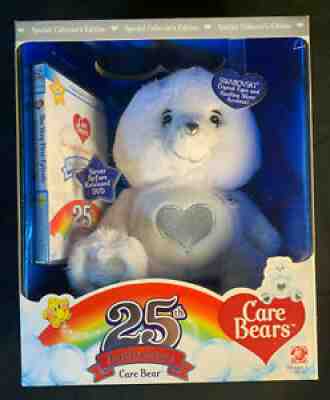 Care Bears 25th Anniversary Bear w/ DVD Silver White with Swarovski Crystal 2007