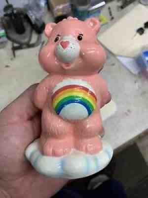 Vintage TCFC Ceramic Care Bears Cheer Bear Rainbow Coin Piggy Bank With Stopper