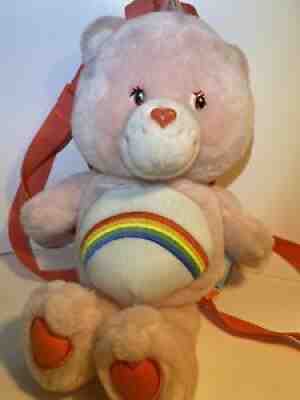 2003 Care Bear Plush 13â? BackPack Cheer Bear Rainbow Pink w/ Zipper EUC Clean