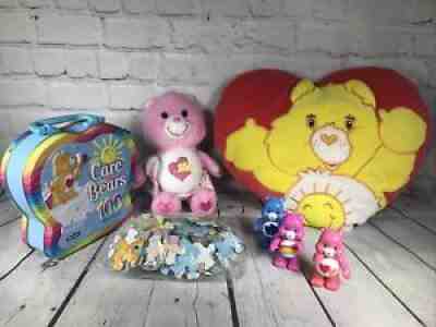 Care Bears Lot of 5 2" Mini PVC Figures & 100 Piece Puzzle (Complete) w Tin Can