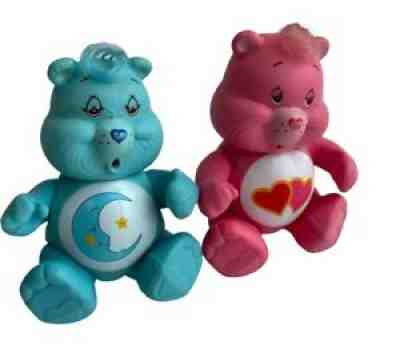 VTG Care Bears 1983 BEDTIME sleepy LOVE-A-LOT 3â? Plastic Figures Pink Blue lot