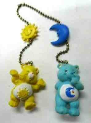 Vintage 1980s Care Bears Resin Pair Figures w/Charms on Chains 2 1/4" tall Used