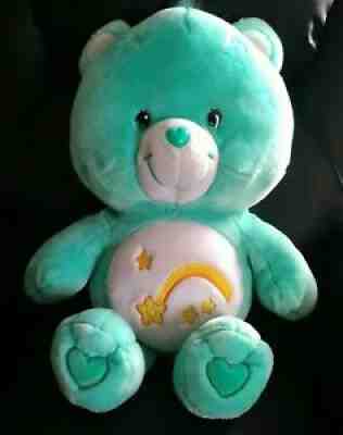 HUGE 28â? Care Bears Wish Bear Jumbo Teal Green Fluffy Plush Stuffed Animal 2003