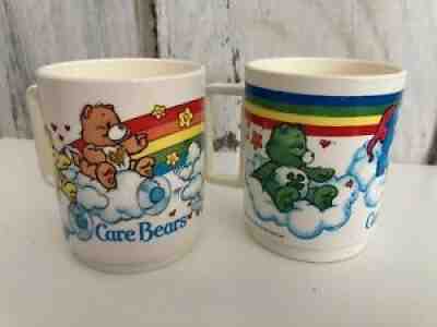 Vintage 1983 Set of 2 Plastic DEKA Mugs Care Bears Rainbow