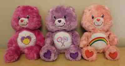 Lot of 3 Floppy & Fluffy Plush Care Bears Shine Bright Share Cheer