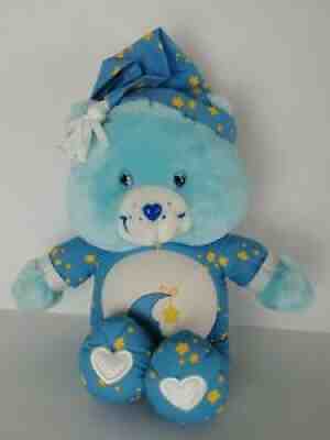 CARE BEAR 2002 BLUE BED TIME LIGHT UP TALKING BEAR PLUSH 14"