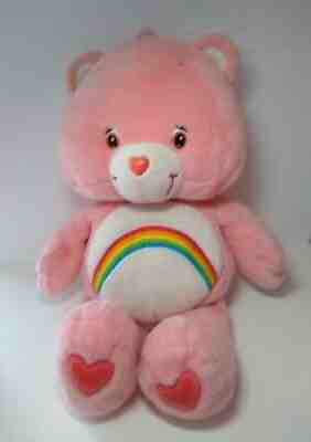 2002 CARE BEARS CHEER Bear Pink Plush Rainbow Jumbo 26