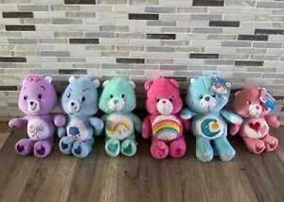 Lot Of 6 care Bear Plushies Share, Rainbow, Bedtime, Wishbear, Grumpy and Heart