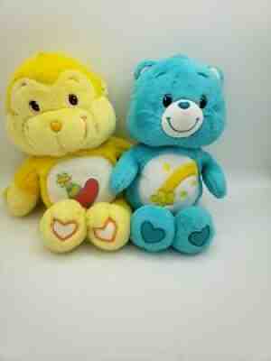 Pr 2 Care Bear Plushes: Wish Bear, Cousins Playful Heart Yellow Monkey 2004