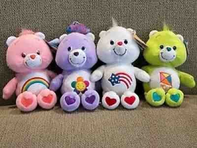 Lot of 4 CARE BEARS White Pink Green Lavender w/ Tags 9