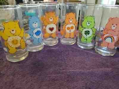 Pizza Hut Drinking Glasses Complete Set of 6 (Care Bears, American Greetings)