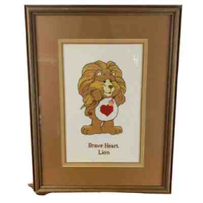 Cross Stitch Brave Heart Lion Care Bears Framed Picture Vintage Home Decor