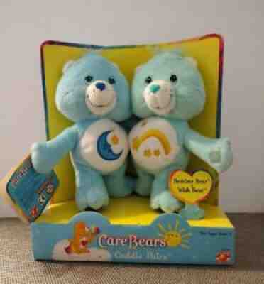 Vintage Care Bears Cuddle Pairs 2002 Bedtime Bear and Wish Bear Blue ~Green 7