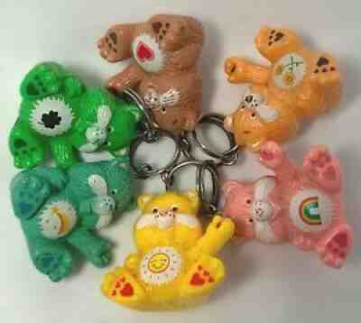 6 Vintage 80s CARE BEARS American Greetings Figure Figurines Keychain Attachable