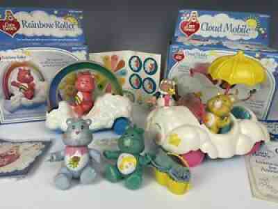 Vintage Care Bears Lot Rainbow Roller, Cloud Car With Boxes & Care Bears