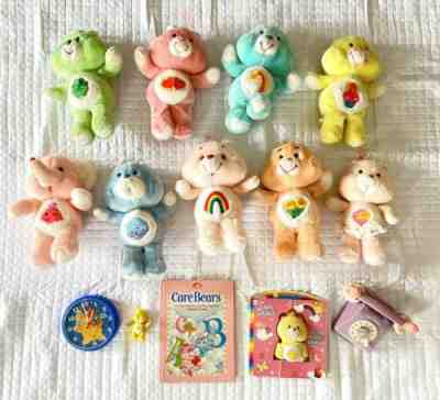 Care Bears Lot 1983 Kenner 13â? Plush Stuffed Animals Clock Books Rotary Phone