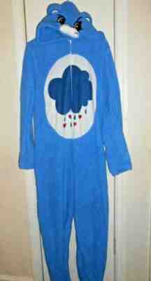 Care Bears Grumpy Bear Fleece Adult Costume Full Zip Up Pajamas Romper Large.