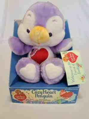 Vintage 1980s Care Bears COZY HEART PENGUIN Plush in Original Box Purple w/ Tag