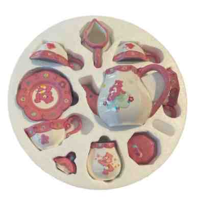 Rare Care Bears Tea Set Brass Key Keepsakes 14 Pc Set w/ Cups, Saucers, Platter