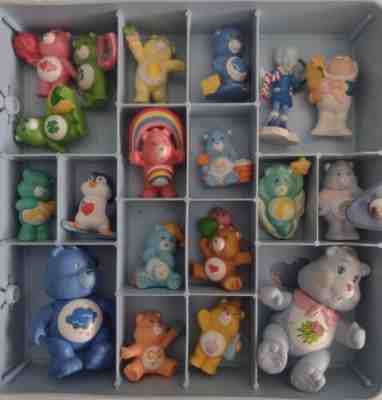 Vintage Mid 80's Care Bears PVC Figures Lot of 19 and Original Case Kenner