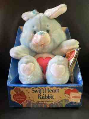 Vintage 1984 CARE BEARS Plush Swift Heart Rabbit in Original Box Blue Pink Heart