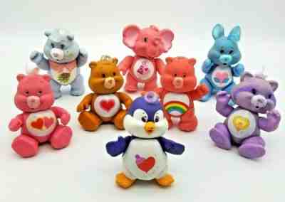 Vintage Care Bears PVC Figures Lot 8 Elephant Penguin 1980s Poseable Jointed