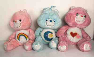 RARE 2004 Care Bear Bed Time, Love A Lot, Cheer Soft Toy 32cm Care Bears X3 Lot