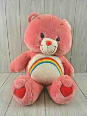 Cheer Bear 2002 Pink Care Bear Large Rainbow Hope Happiness Heart Love 24