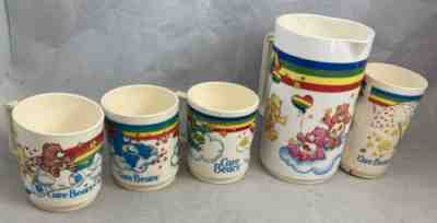Vintage 1985 Care Bears Deka Plastic Mugs Cu Have A Bear-rific Day Set Of 5