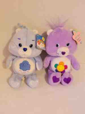 Vintage Care Bears - 2002 Grumpy Bear (Blue, Rare) & 2003 Harmony Bear (Purple)