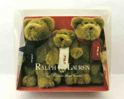 Ralph Lauren 2001 Teddy Bear Trio -The Bears That Care w/ POLO Knit Scarves.