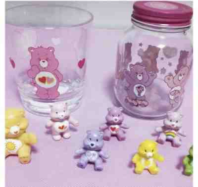 Care Bear Glass Jar Mascot Plastic Cup Mini Dolls Pink Purple New