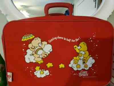 Pair of Vintage Care Bears Red Suitcase 1983 Used 11 x 18 and 10 Ã? 16