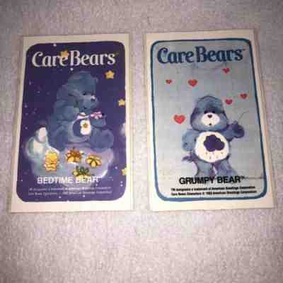 Lot of 2 Vintage 1983 3X5 Care Bear Stickers GRUMPY BEAR & BEADTIME BEAR